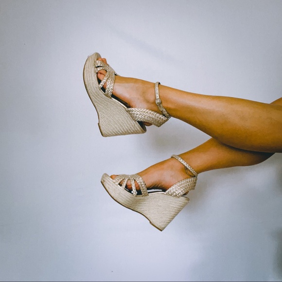 Lucky Brand Lainey Espadrille Gold Braided Wedge 9 - Picture 1 of 9